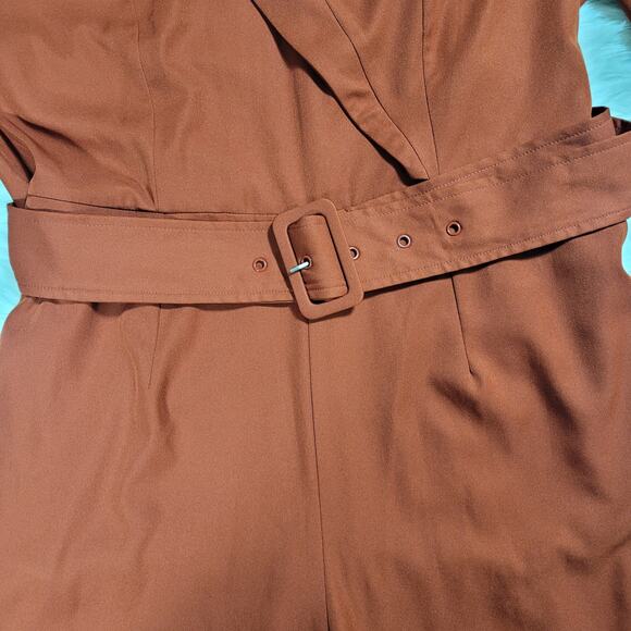 Shein Burnt Orange Women's Off the Shoulder Belted Jumpsuit Long Sleeve Size 16 - Picture 6 of 10